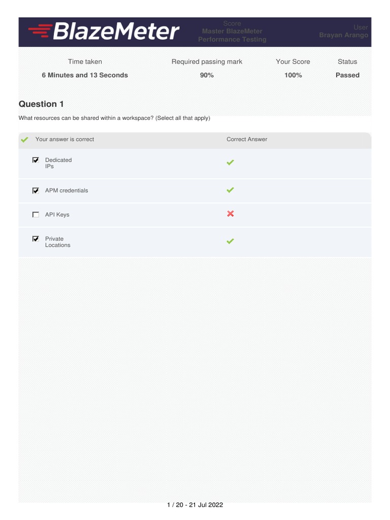 Score User: Master Blazemeter Performance Testing Brayan Arango | PDF ...