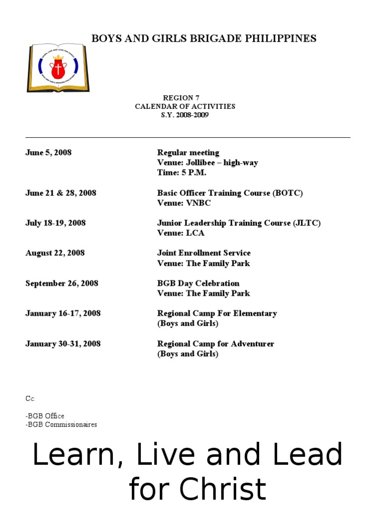 Bgbr7calendar of Activities | PDF