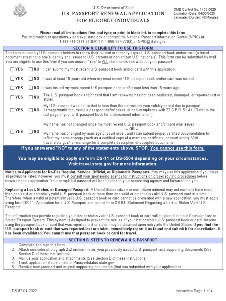 U.S. Passport Renewal Application For Eligible Individuals PDF