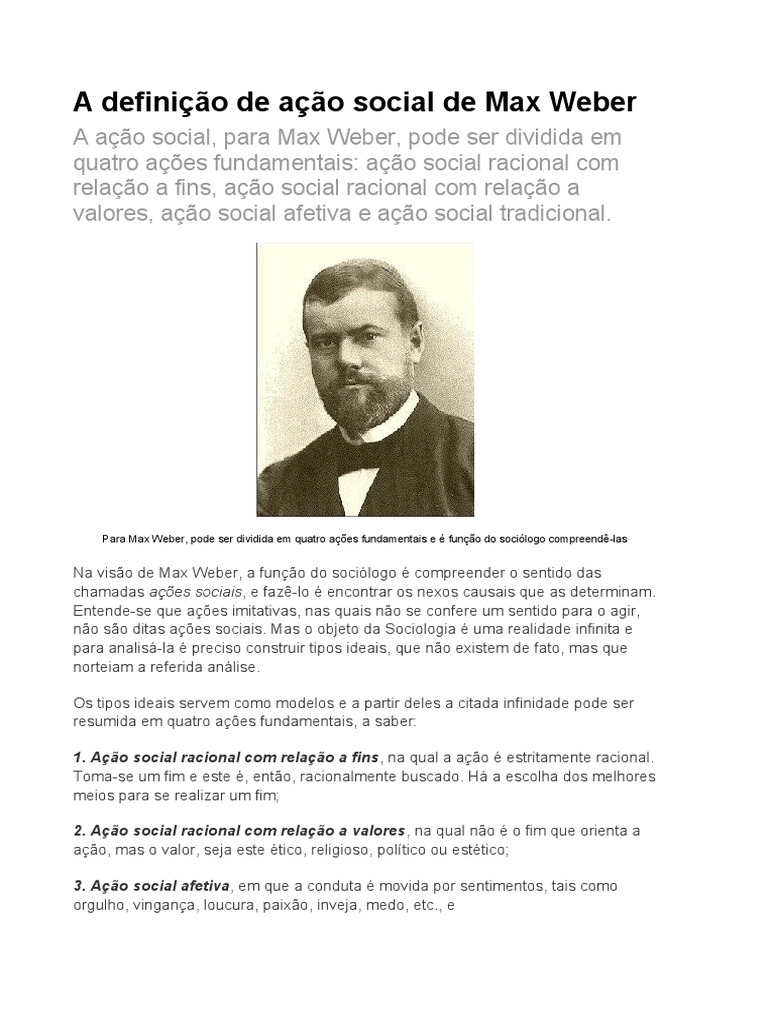 A Definição de Ação Social de Max Weber | PDF | Sociologia | Max Weber