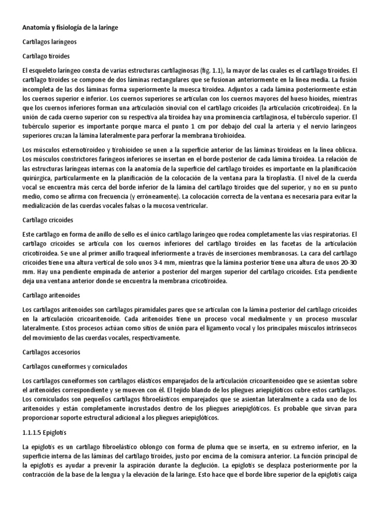 Anatomía Y Fisiología De La Laringe Libro Pdf Laringe Cabeza Y