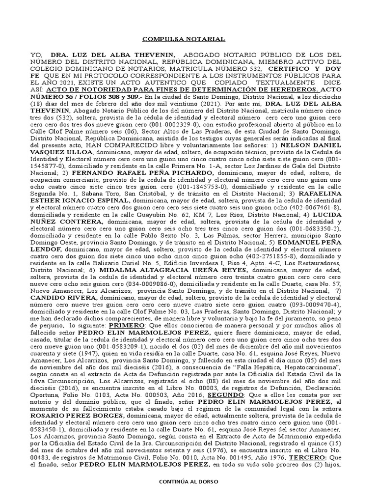 Modelo de Compulsa Notarial 2021 | PDF | República Dominicana | Ley común