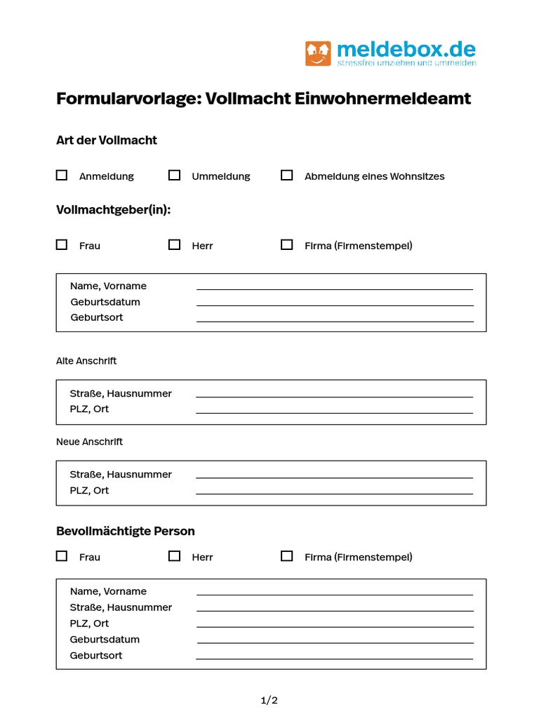 Vollmacht Für Einwohnermeldeamt Vordruck – MRFBK