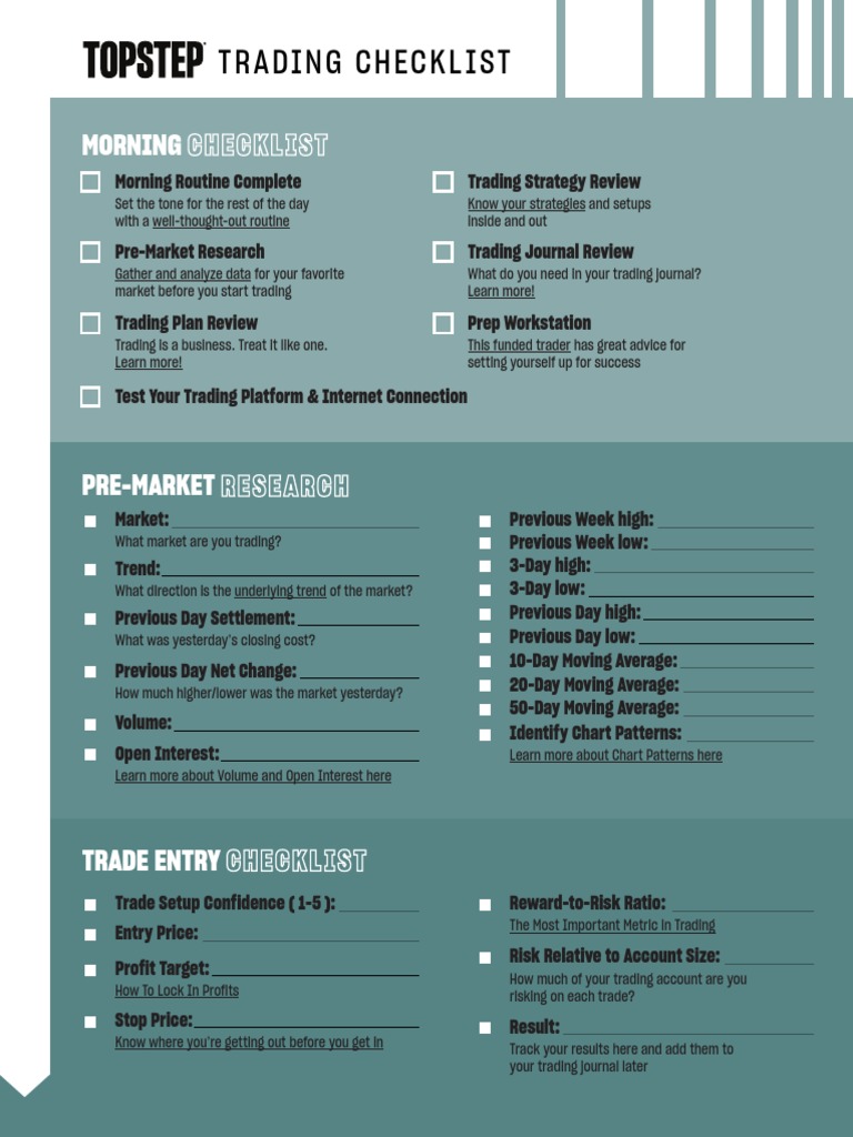 Topstep Trader Checklist | PDF | Business | Market (Economics)