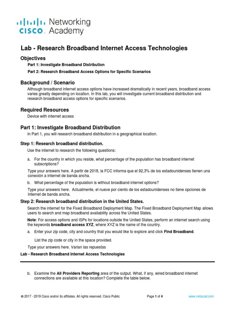 Lab Research Broadband Access Technologies Objectives PDF