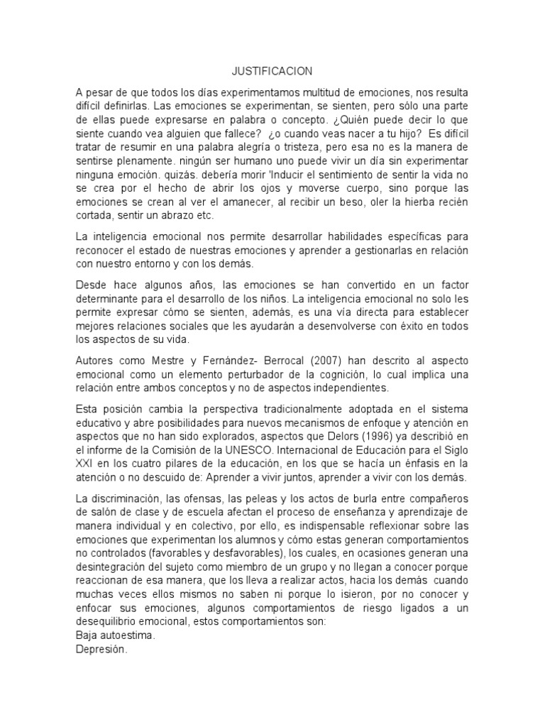 JUSTIFICACION | PDF | Las emociones | Inteligencia emocional