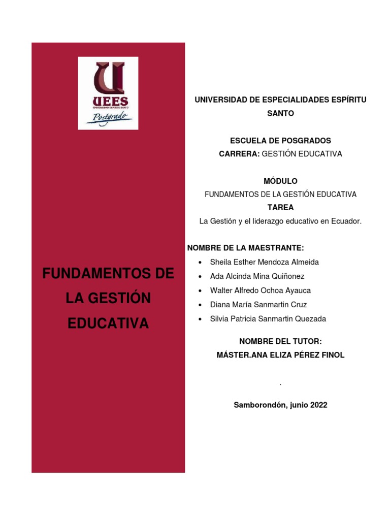 Gestión y Liderazgo Educativo en Ecuador | PDF | Método de enseñanza ...