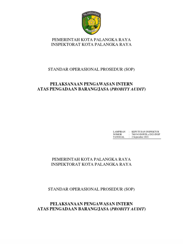 Sop pelaksanaan probity audit nomor 780 343 sop ix c 2021 insp pdf