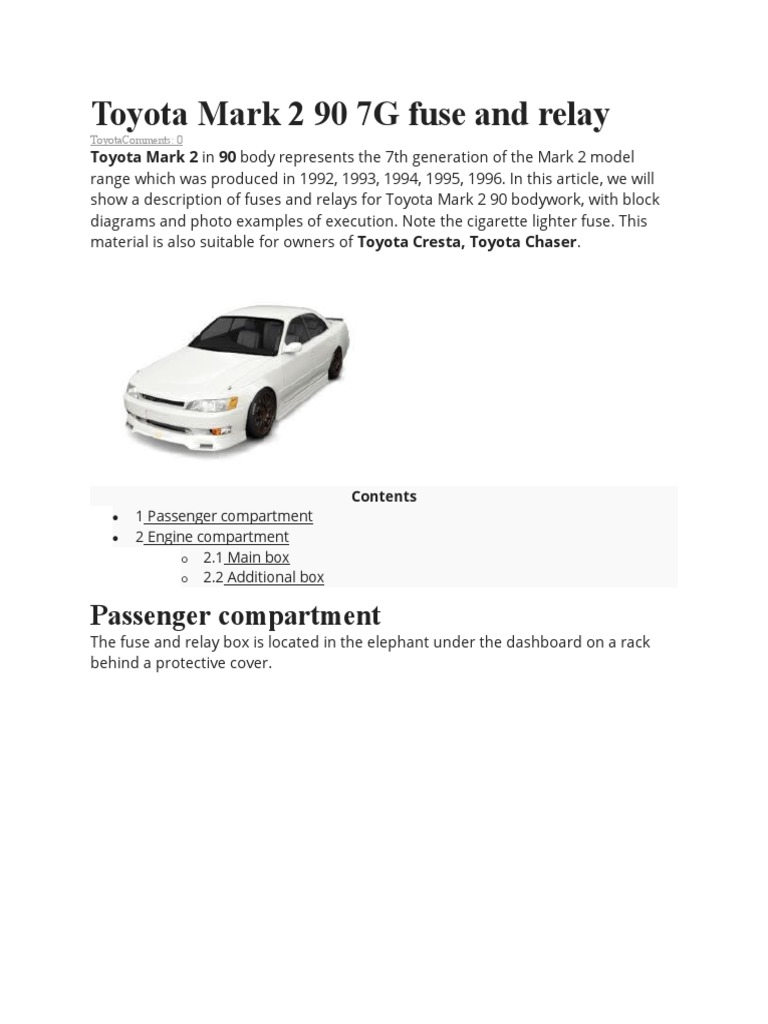 Toyota Mark 2 90 Fuse and Relay Guide | PDF | Relay