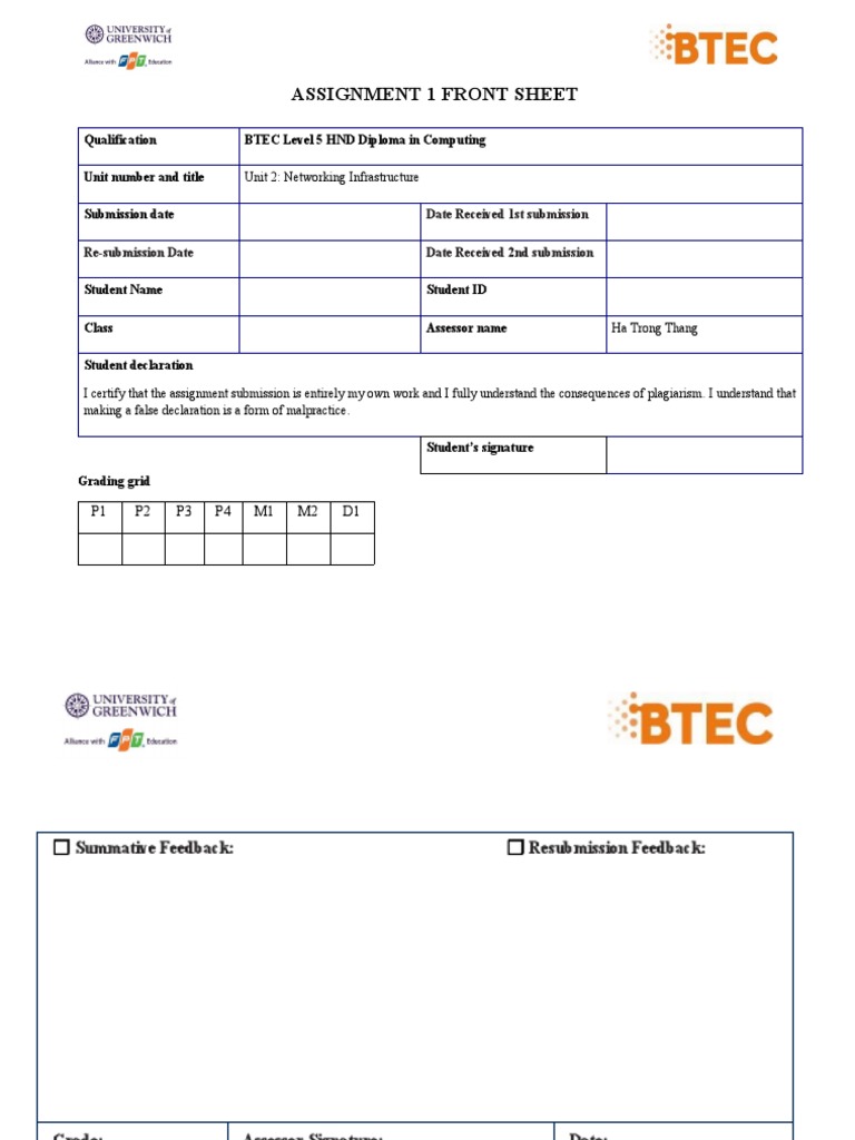 1 - Unit 2 - Assignment 1 Frontsheet 12345 | PDF | Network Topology ...