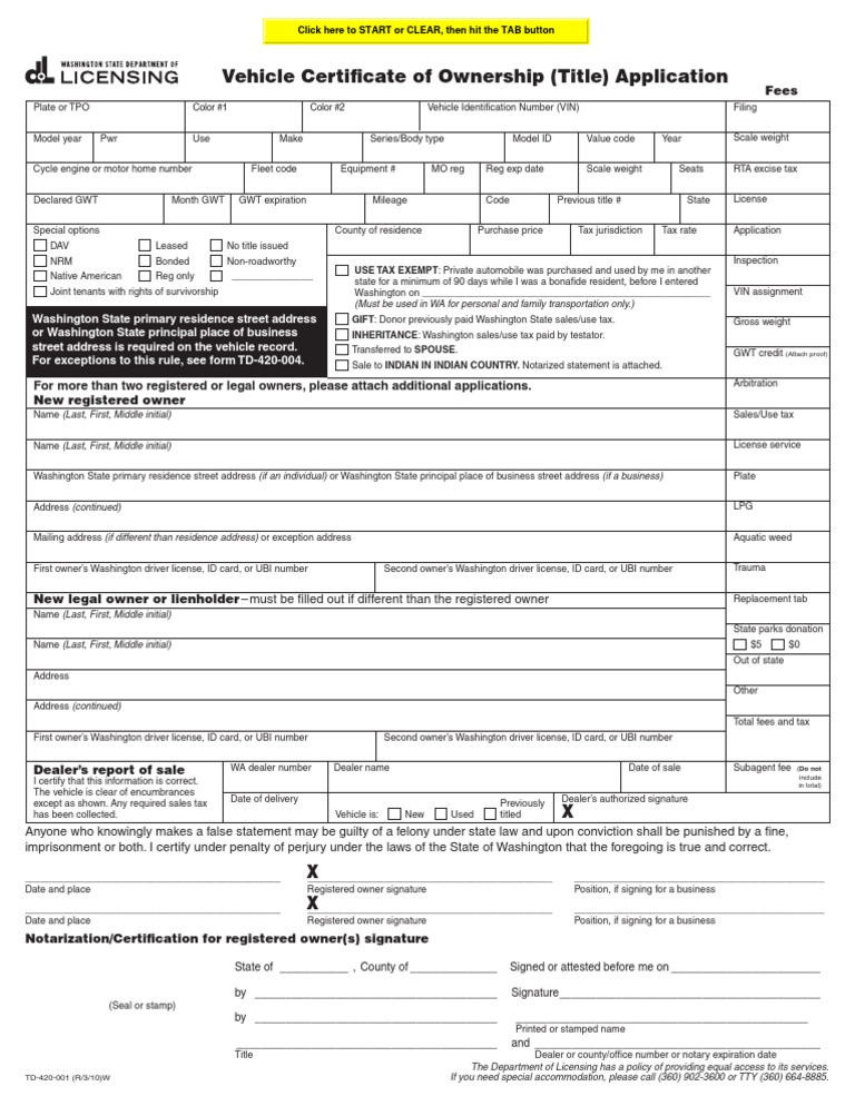 Vehicle Title Application Driver's License Use Tax