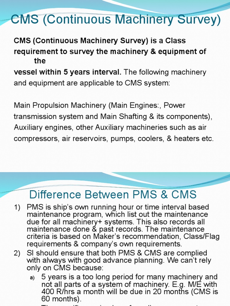 Continuous Machinery Survey Guidelines | PDF | Pump | Marine Propulsion