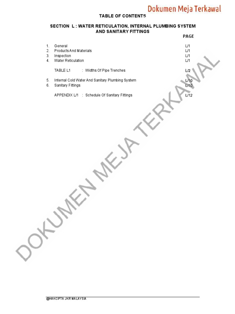 JKR Water Reticulation and Plumbing Standards | PDF | Road | Sink