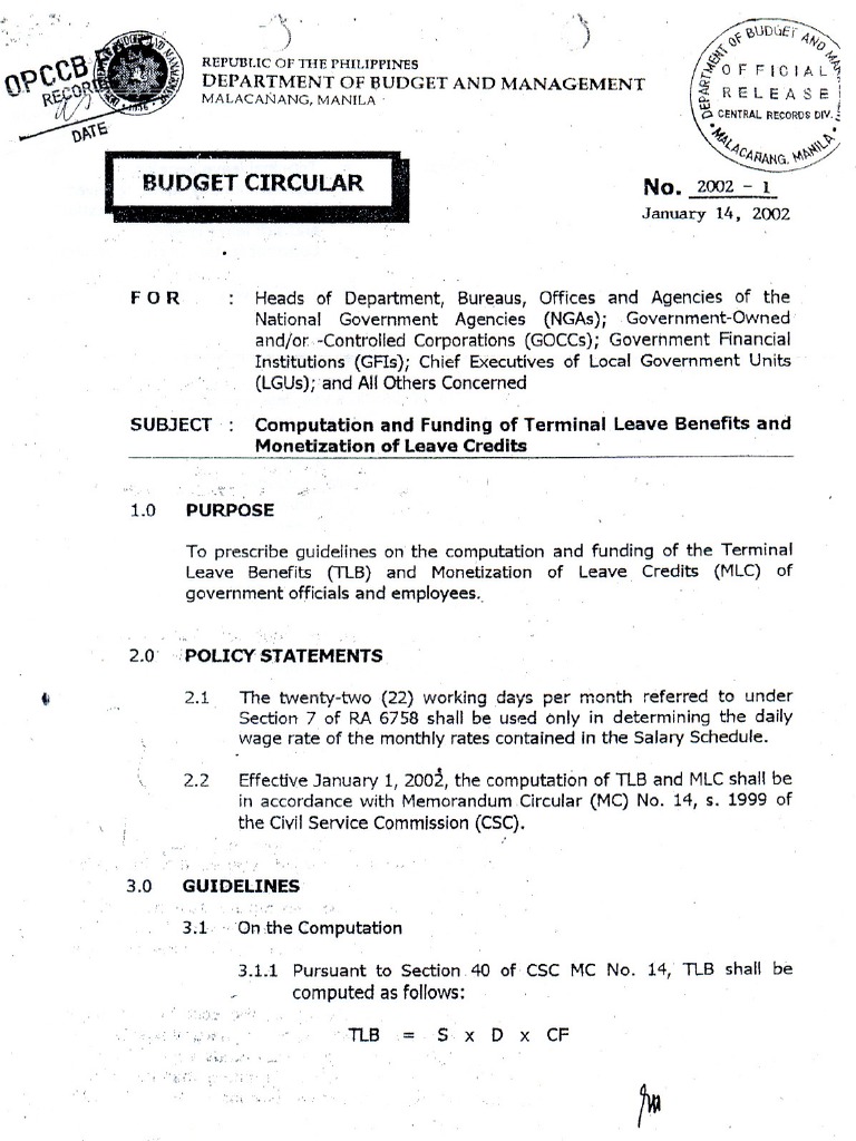 BC-2002-1 Monetization of Leave Credits | PDF | Labor | Economies