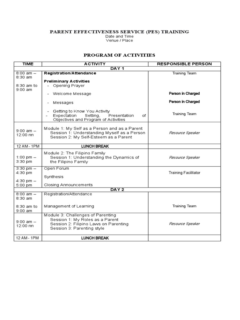 Program of Activities Sample | PDF | Child Development | Learning