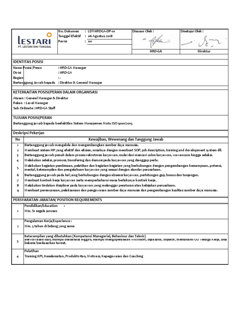 Job Desk Divisi HRD 2018 PDF