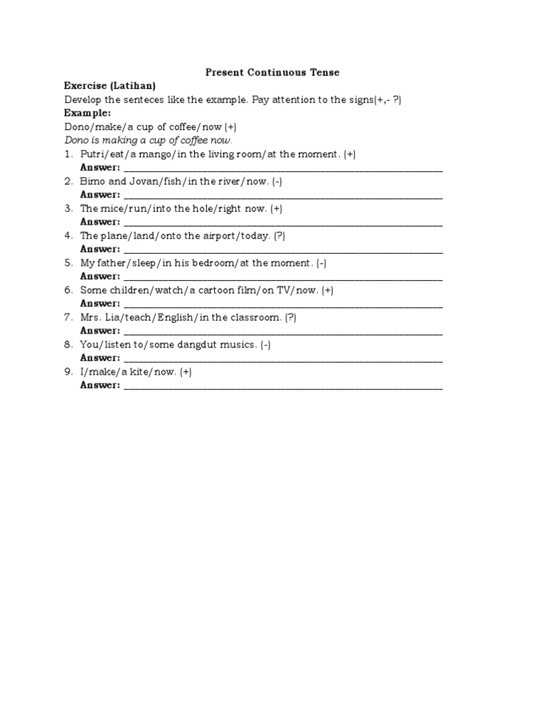 Present Continuous Tense Exercises | PDF | Wellness