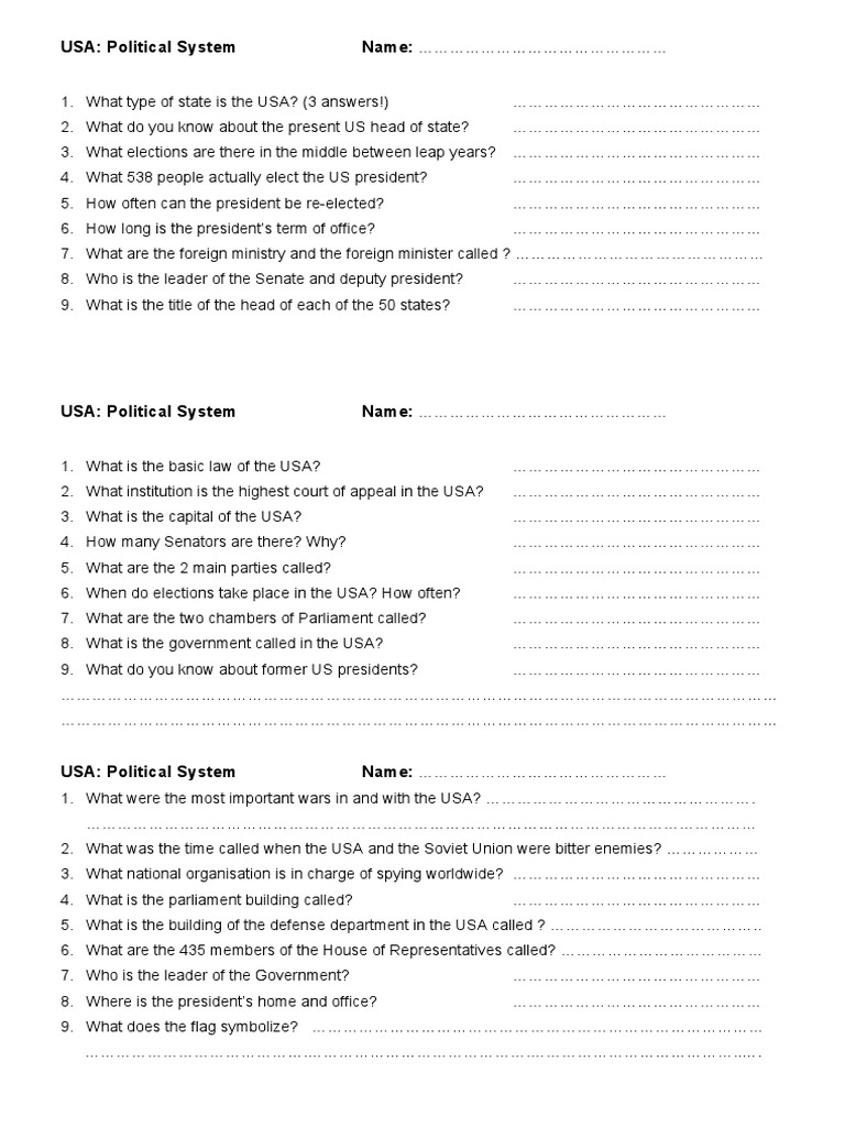 USA Political System Test | PDF | Government