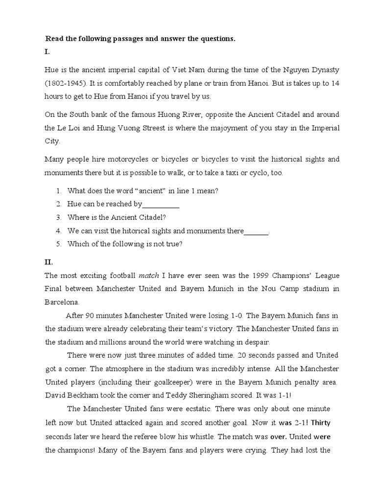 Read The Following Passages and Answer The Questions. I PDF