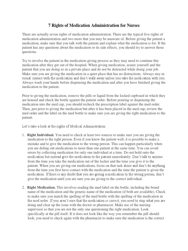 7 Rights of Medication Administration | PDF | Pharmacy | Patient