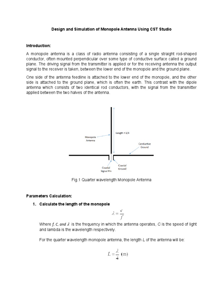 Design and Simulation of Monopole Antenna Using CST Studio | PDF