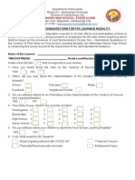 Survey Questionnaire Form For F2F Learning Modality: Baliwasan Senior High School-Stand Alone
