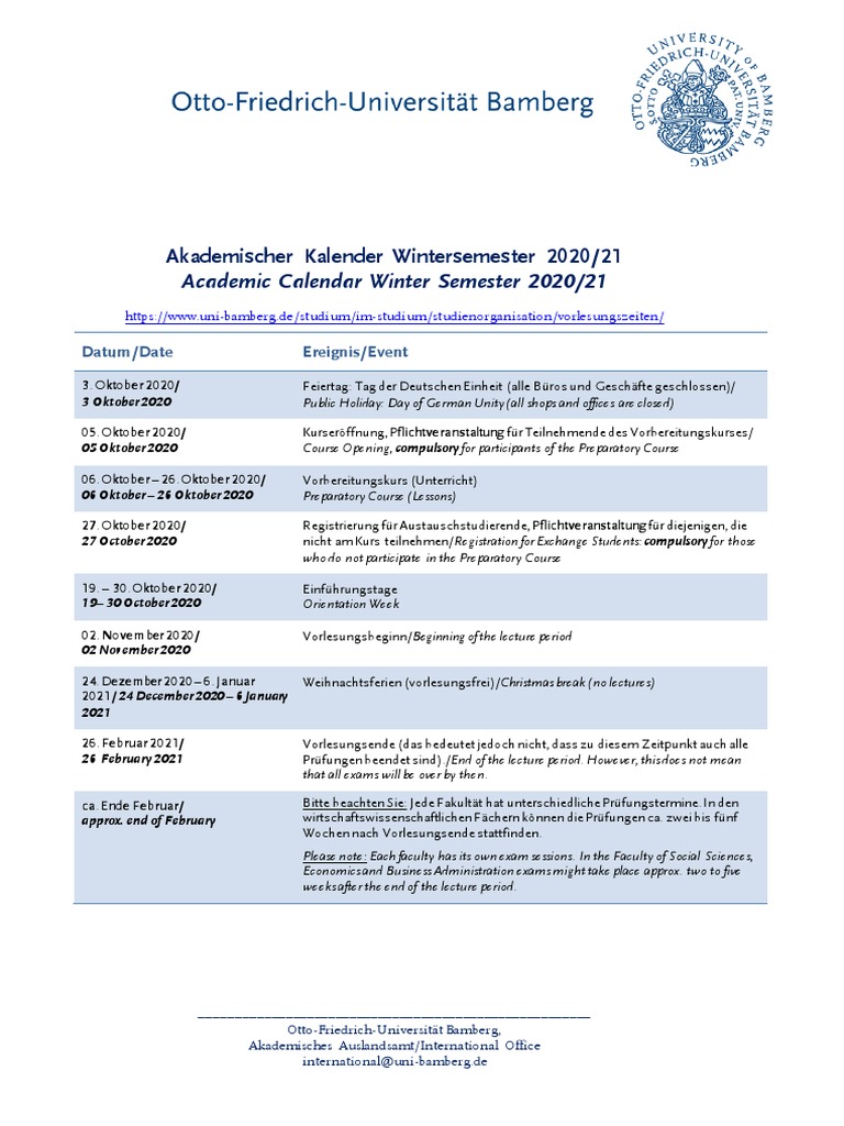 Academic Calendar WS 2020-21 | PDF