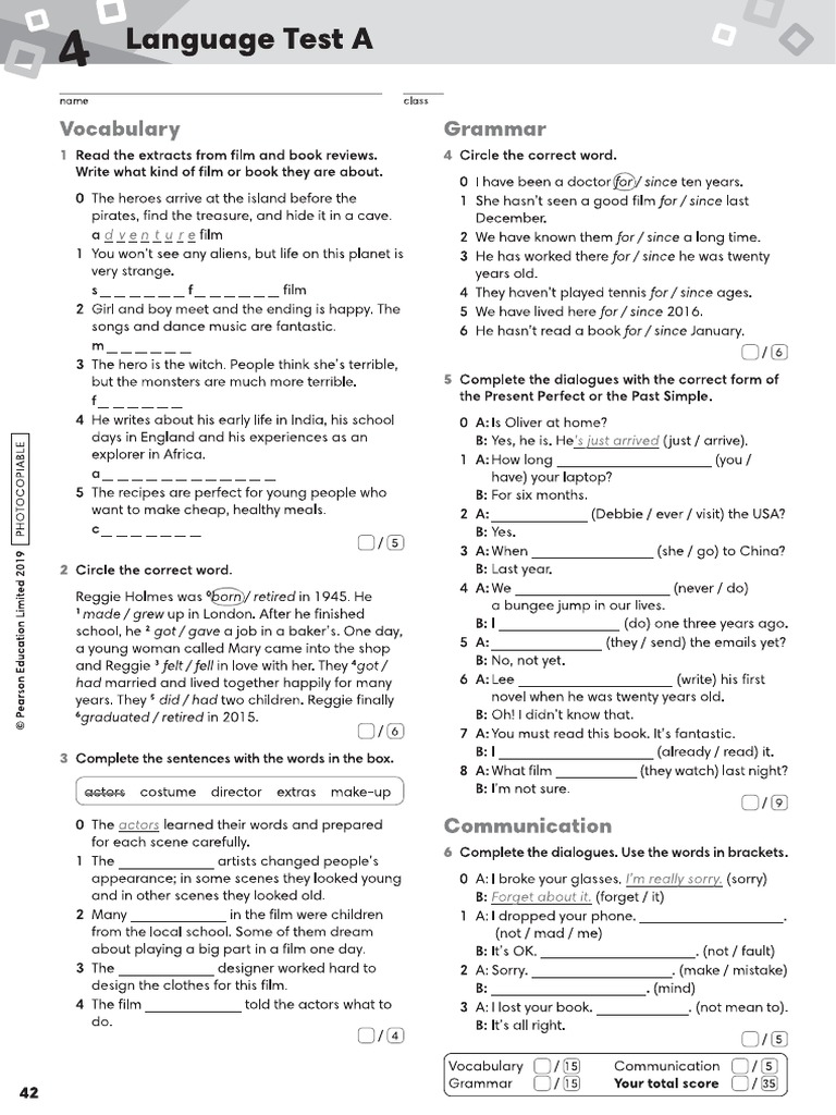 Language Test A Klasa 4 Language Test 4A | PDF
