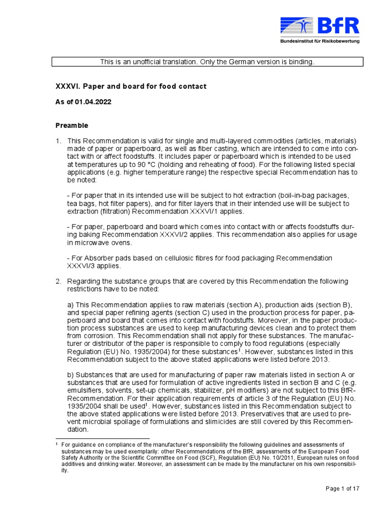 Food Contact Paper and Board Guidelines | PDF | Magnesium | Salt ...