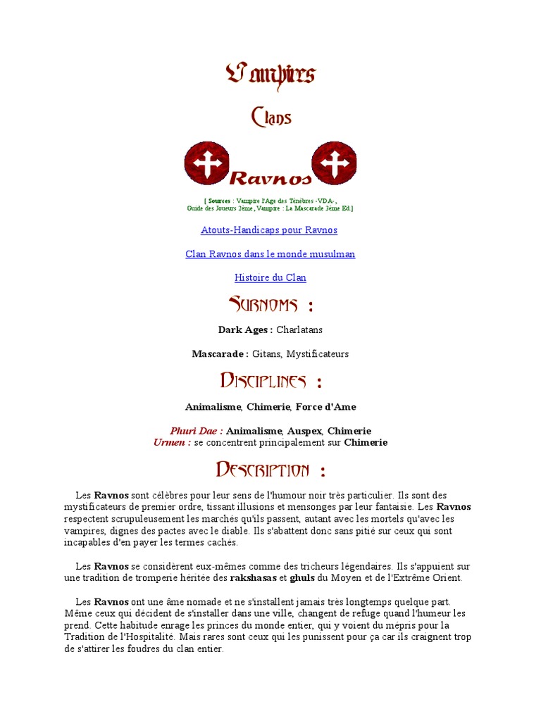Clan Ravnos : Mystificateurs Nomades | PDF | Démons