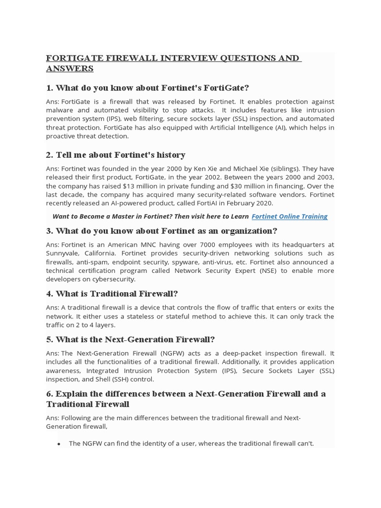 Fortigate Firewall Interview Q&A Guide | PDF | Firewall (Computing ...