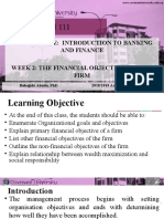 Course Title: Introduction To Banking and Finance Week 2: The Financial Objectives of The Firm
