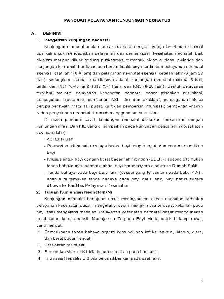 PANDUAN PELAYANAN KUNJUNGAN NEONATUS Fix 2020 2021 | PDF