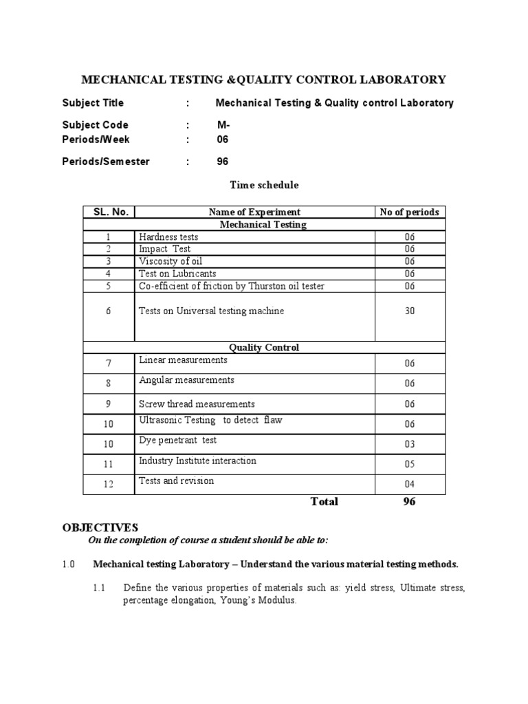 Mechanical Testing & Quality Control Lab | PDF | Hardness | Strength Of ...