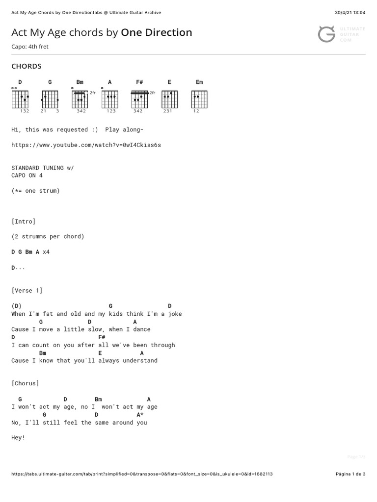 Act My Age Chords by One Directiontabs at Ultimate Guitar Archive PDF