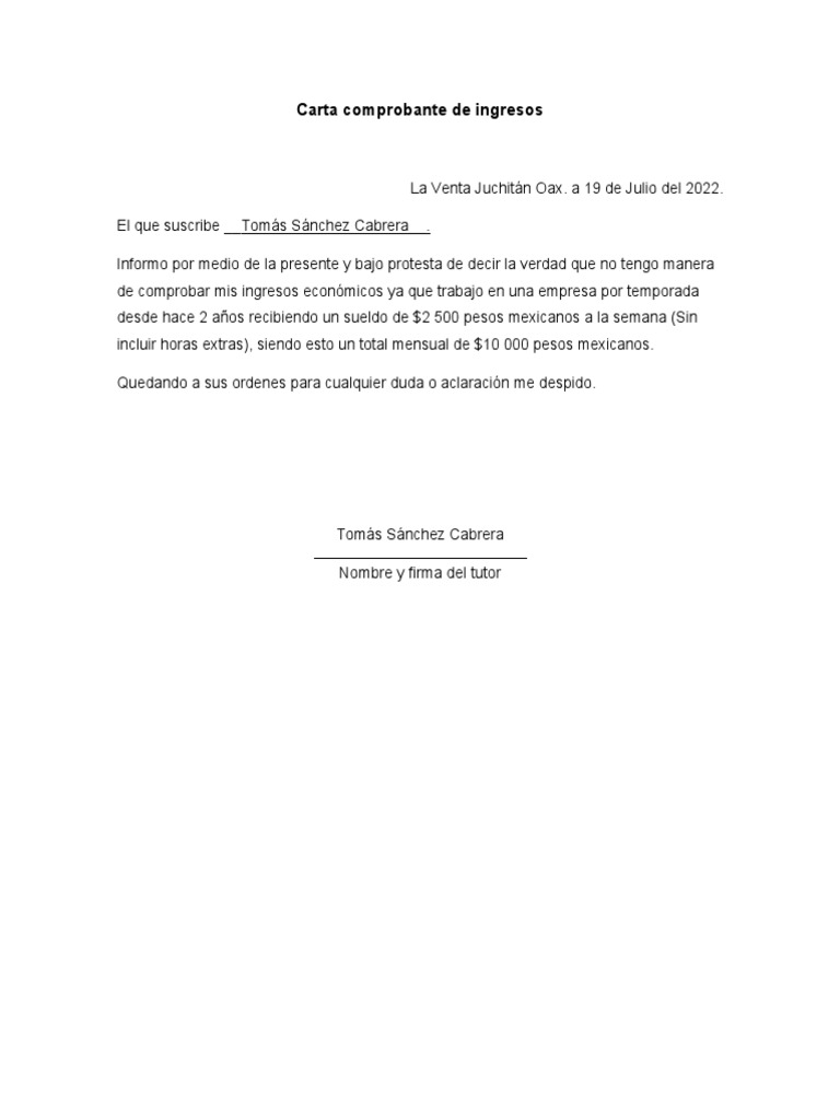 Carta Comprobante de Ingresos 1 PDF