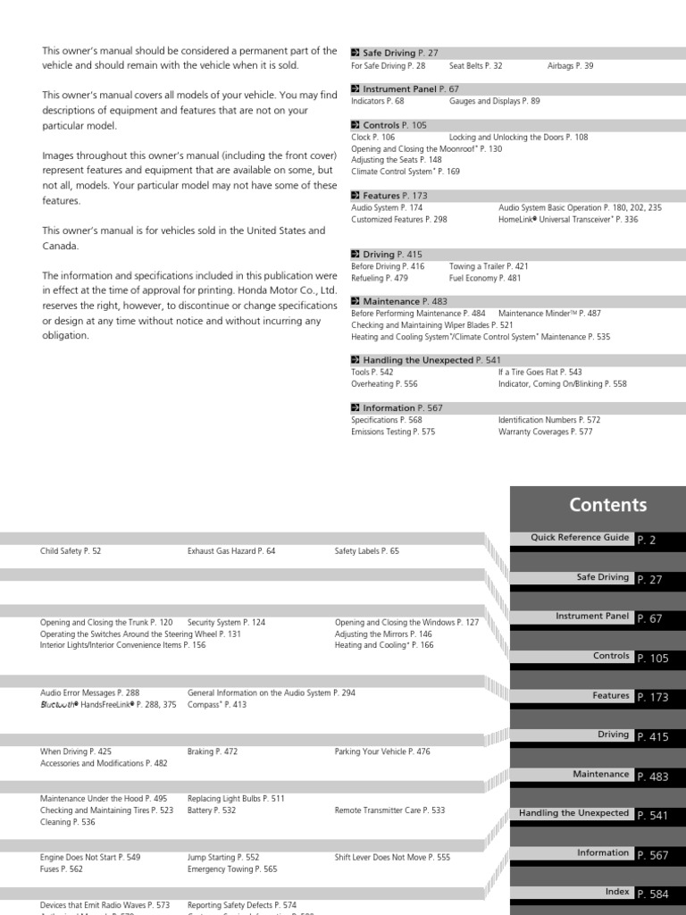 Honda Accord 2014 Owners Manual PDF Manual Transmission Vehicles