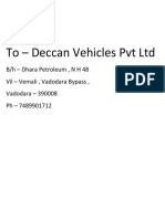 To - Deccan Vehicles PVT LTD