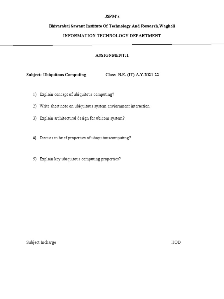 Ubiquitous Computing Assignments Overview | PDF | Computing | Computer ...