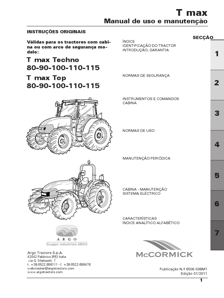 Manual Uso e Manutenção McCormick T Max 80-90-100-110-115 | PDF | Qualidade  (negócios) | Máquinas
