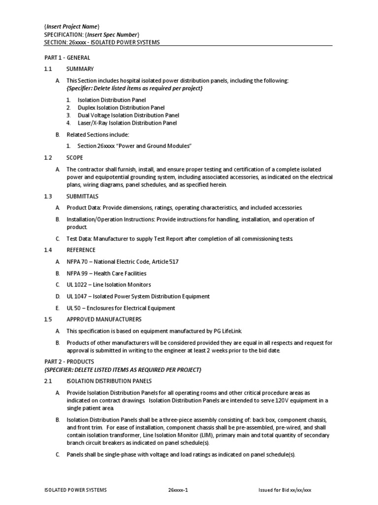 PG LifeLink Isolated Power Specifications PDF Transformer Power