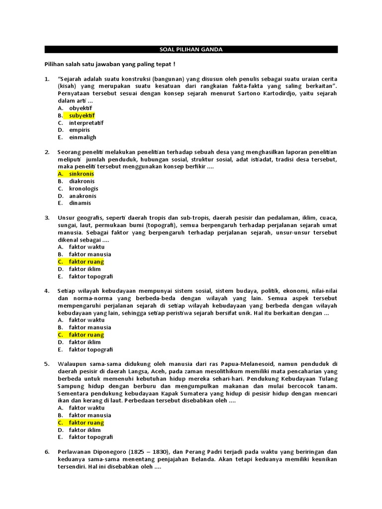 Soal Pilihan Ganda Kompleks Sejarah | PDF