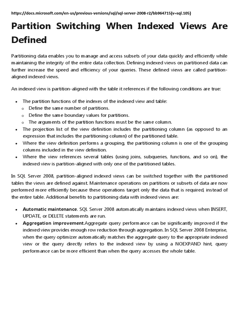 Microsoft Partition Switching When Indexed Views Are Defined