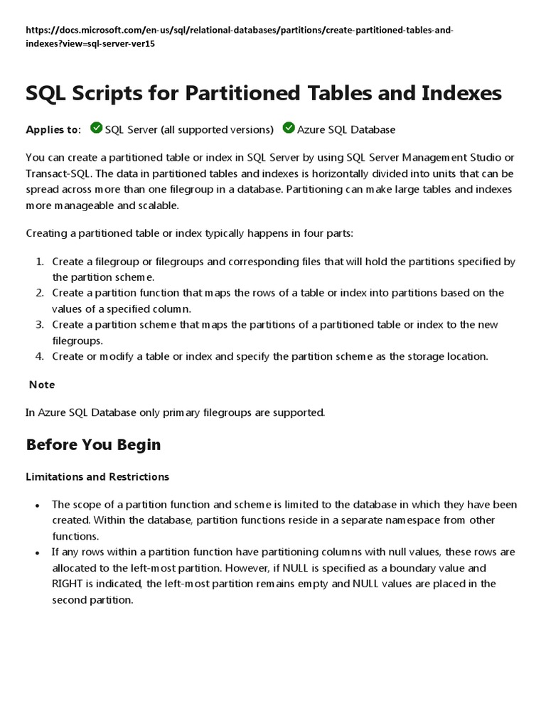 Microsoft - SQL Scripts For Partitioned Tables and Indexes | PDF ...