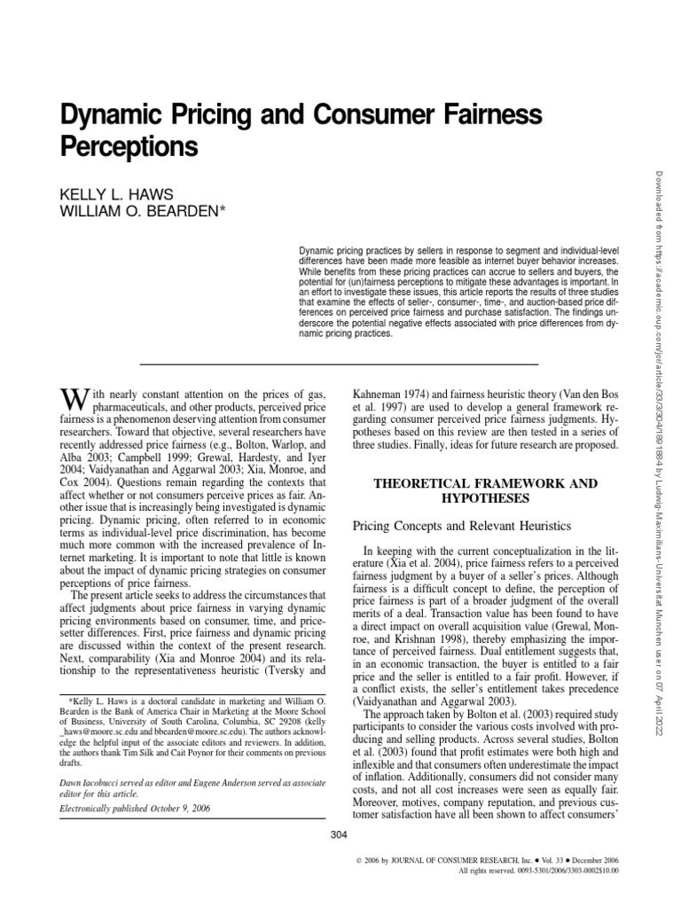 Dynamic Pricing and Fairness Perceptions | PDF | Prices | Pricing