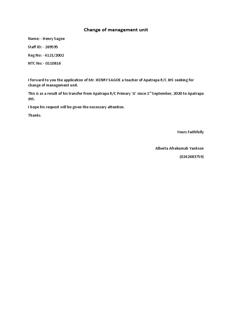 Henry Sagoe Management Unit Change Request | PDF