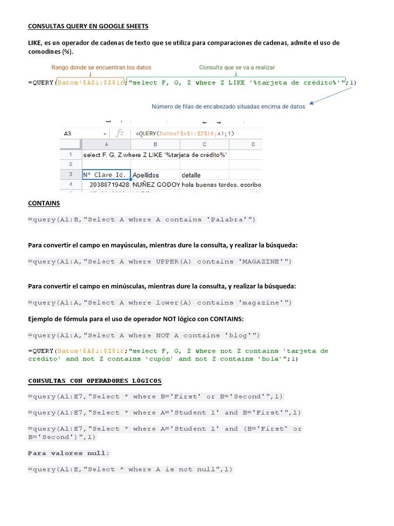 GOOGLE SHEETS FUNCI N QUERY USO DE LA intelligence overview