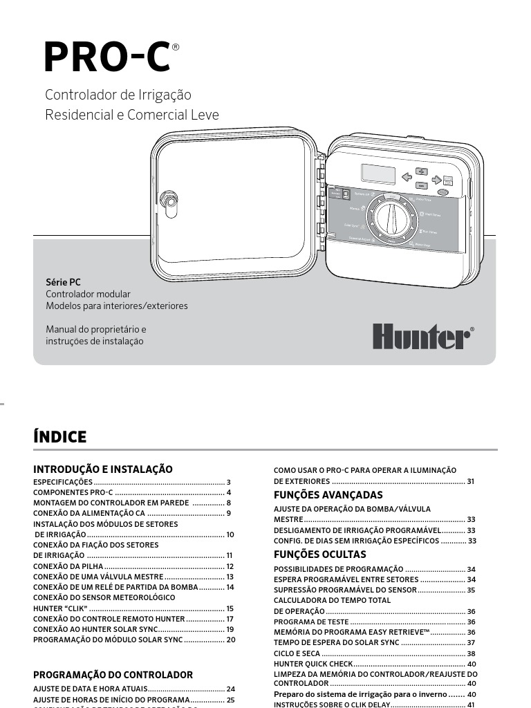 Manual Programador Hunter Pro C PDF Irrigação Tempo