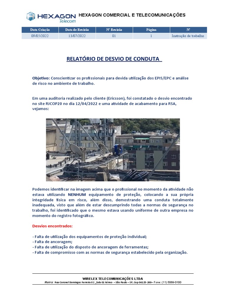 Relatório de Desvio de Conduta Profissional | PDF | Business