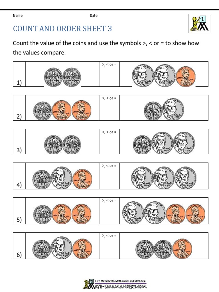 Count and Order Sheet 3: Count The Value of The Coins and Use The ...
